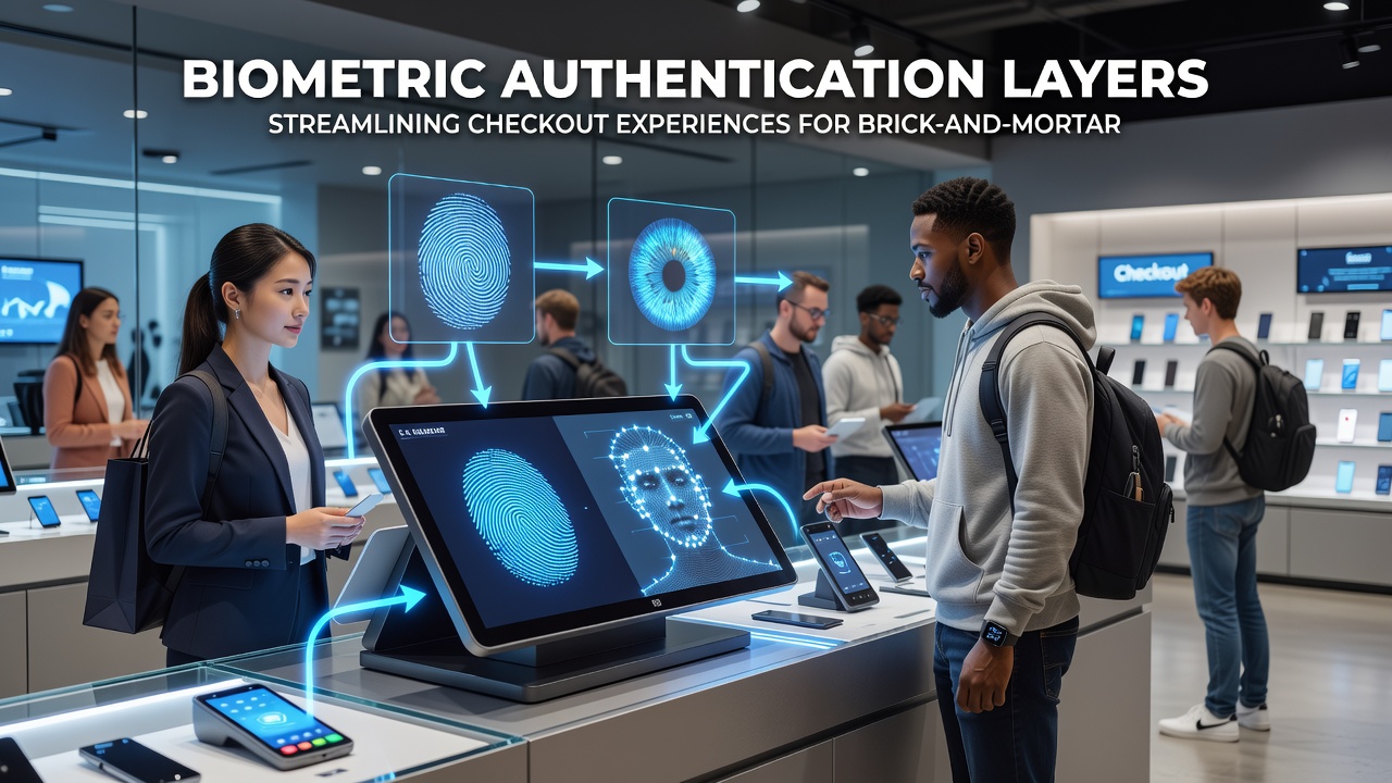 Customer completing a contactless biometric payment at a grocery store self-checkout