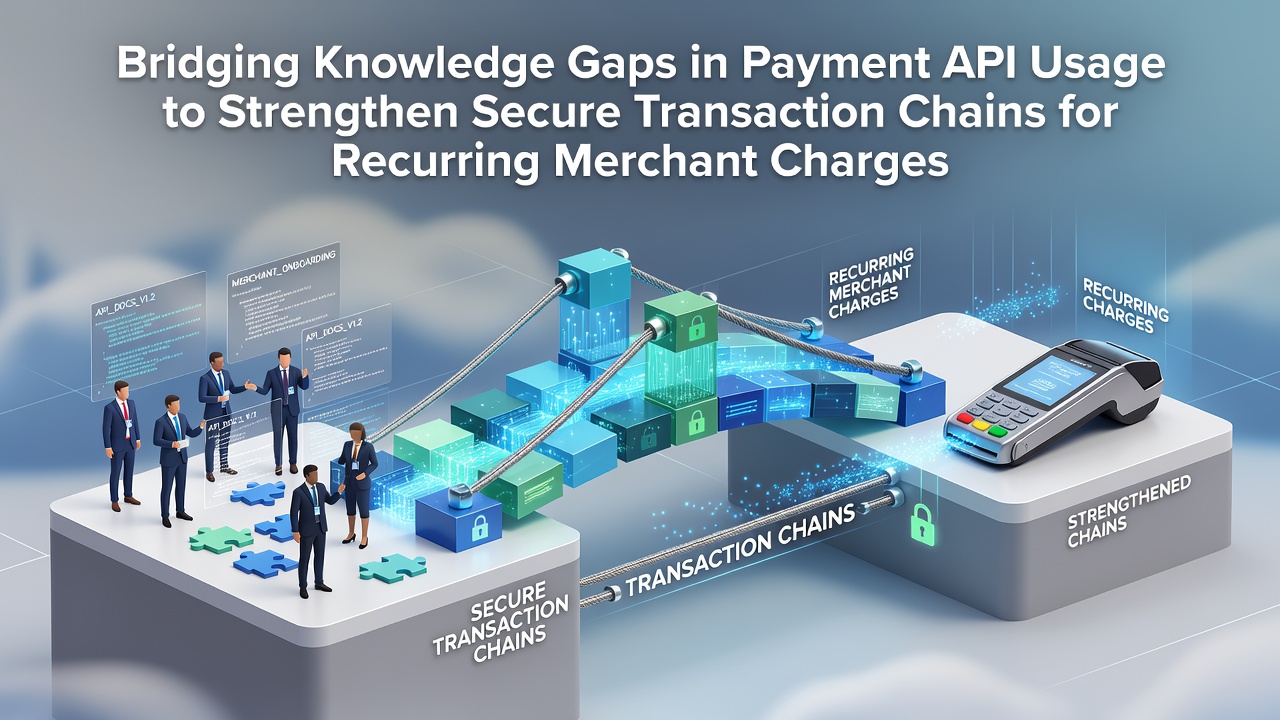 Illustration showing interconnected payment API nodes securing recurring merchant transactions