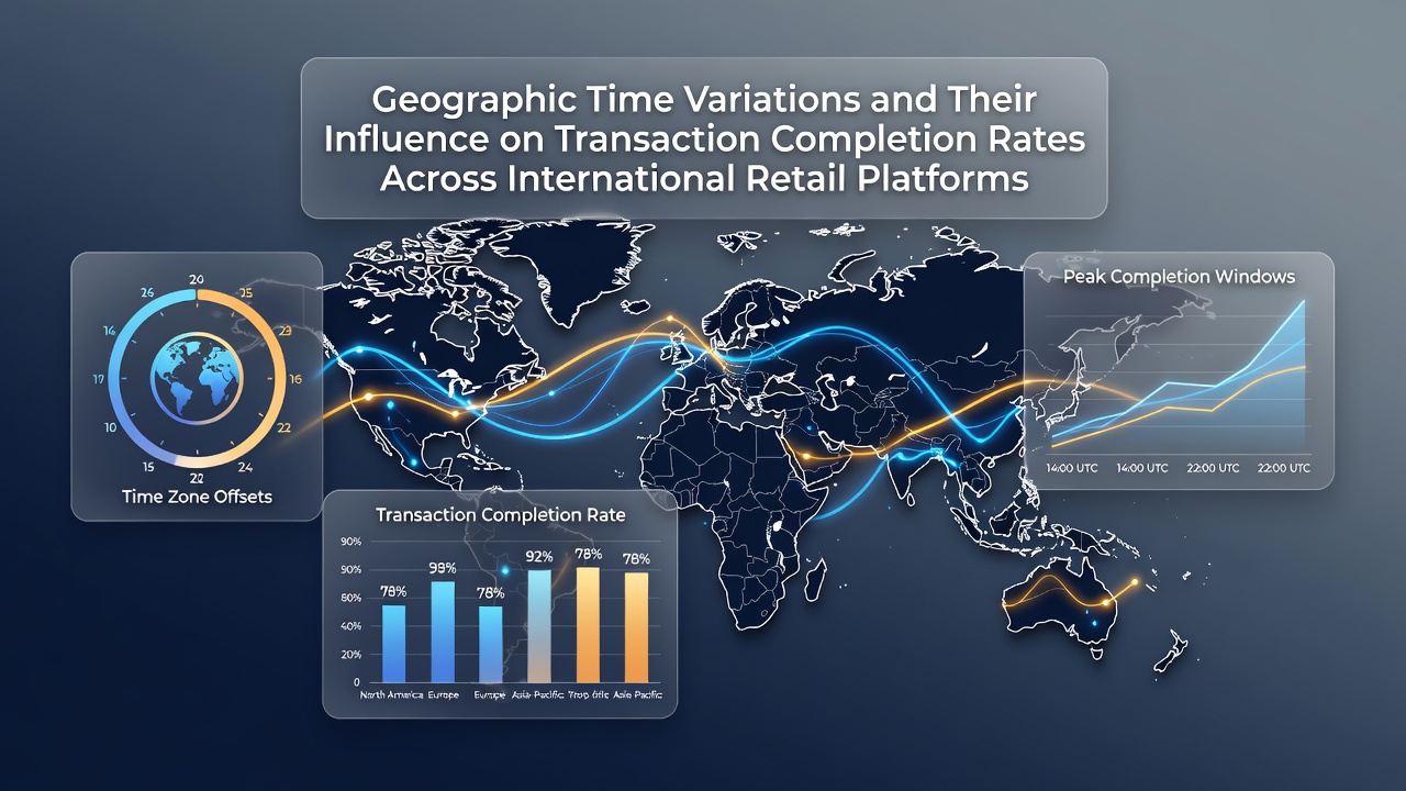 Global map showing time zone boundaries overlaid with retail transaction flow indicators across continents