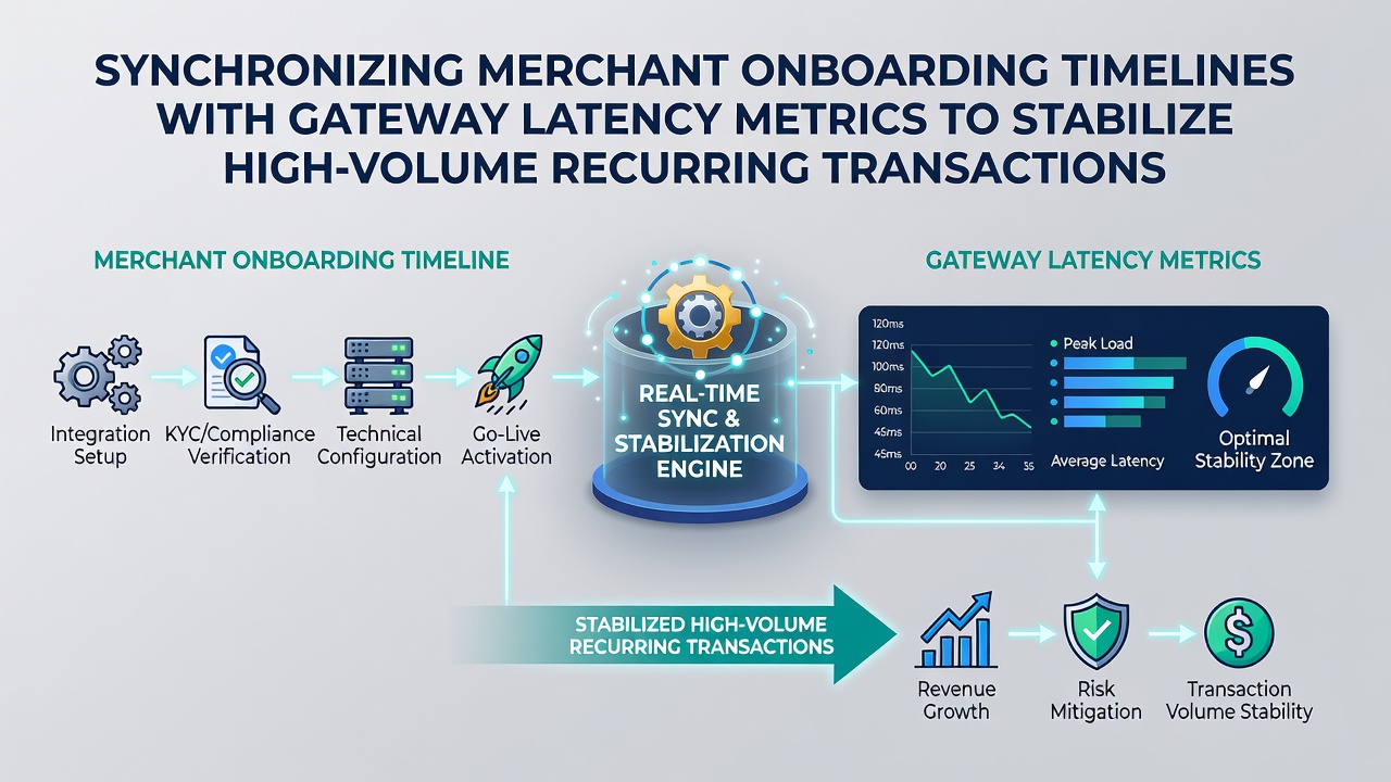 Graph illustrating synchronization between merchant onboarding stages and gateway response time metrics over recurring billing cycles