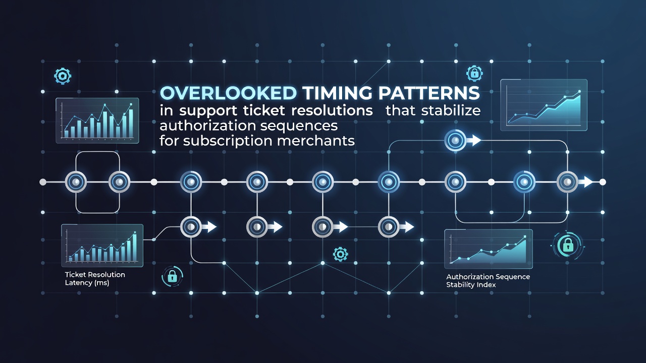 Support ticket resolution timing dashboard showing authorization sequence stability metrics for subscription merchants